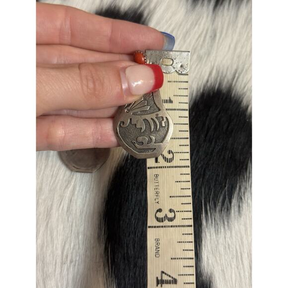 Native American Sterling Silver Red Coral Pottery Story Teller Post Earrings - Picture 3 of 9